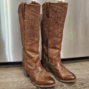 ARIAT Knee High Brown Leather Heeled Cowboy Boots Western Size 7